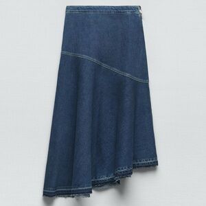 Zara asymmetrical denim midi skirt